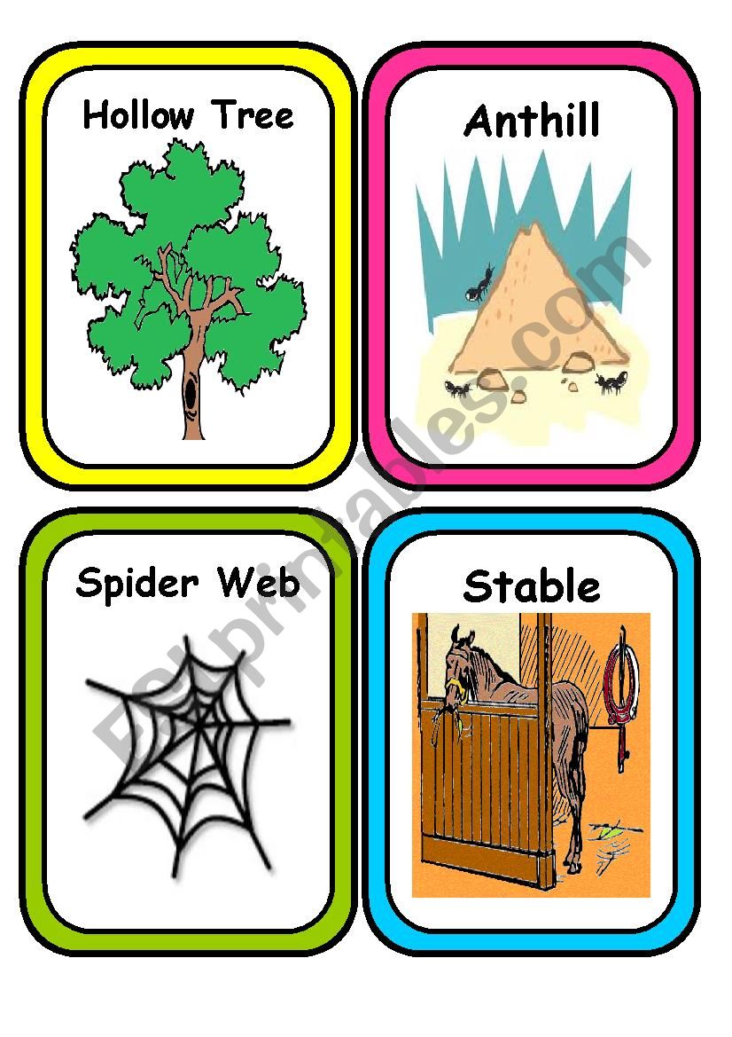 ANIMAL HOMES - Flash Cards- Part 2 