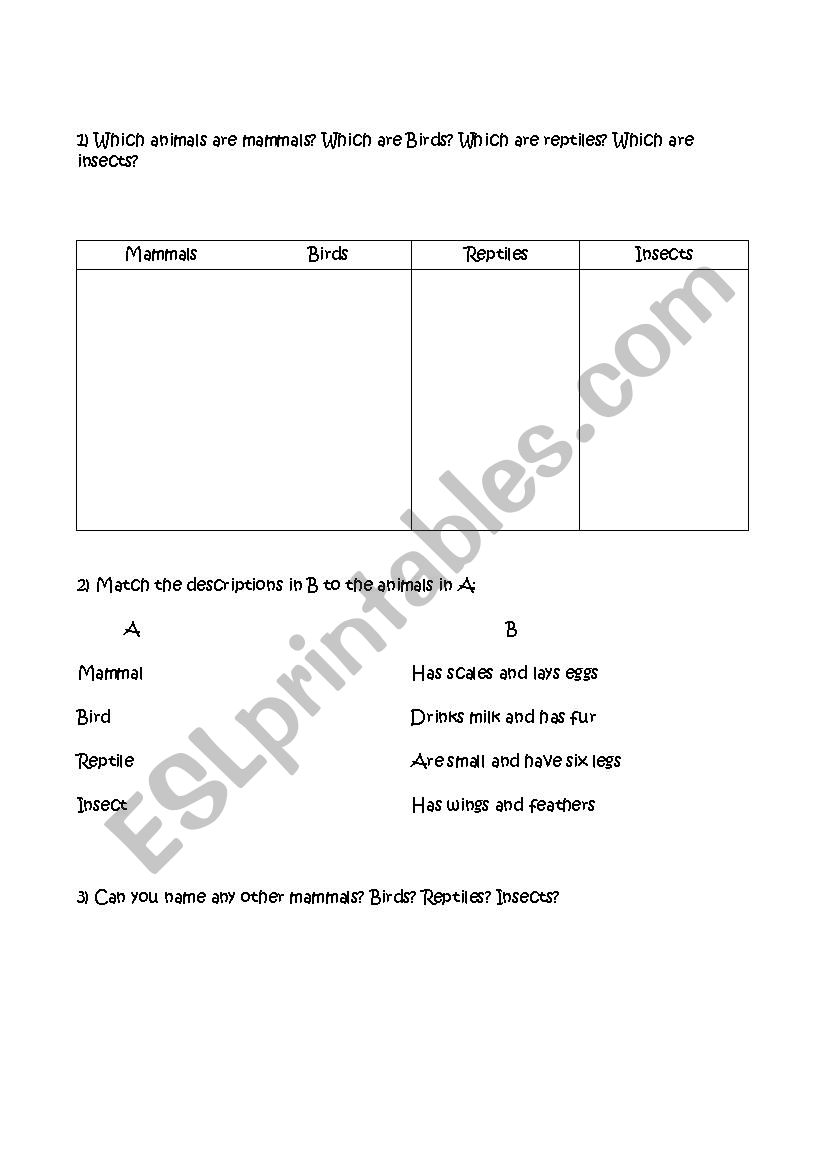 Some (less) Basic Animals II worksheet