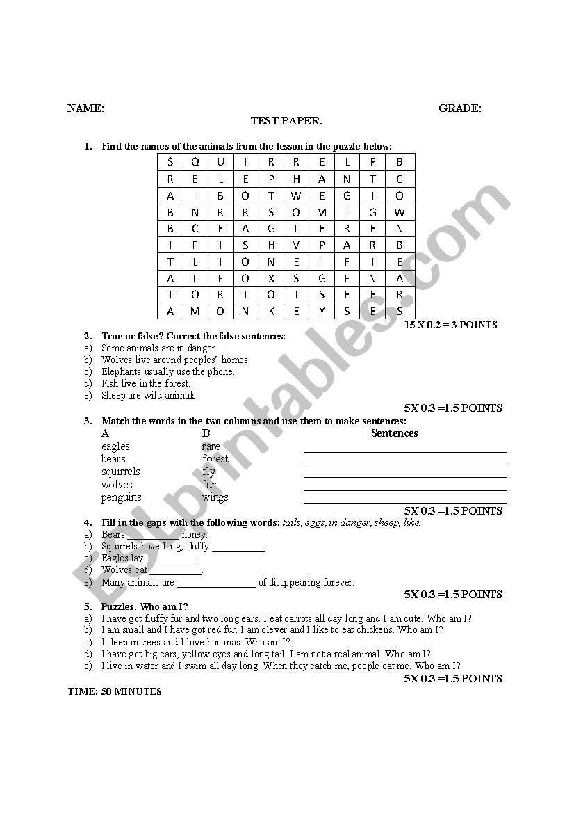TEST PAPER. worksheet