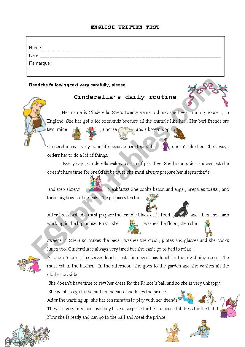 cinderellas daily routine worksheet