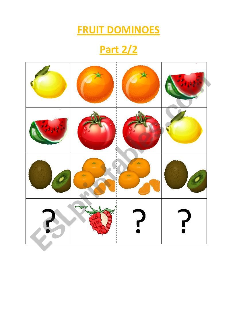 Fruit Dominoes Part2 worksheet