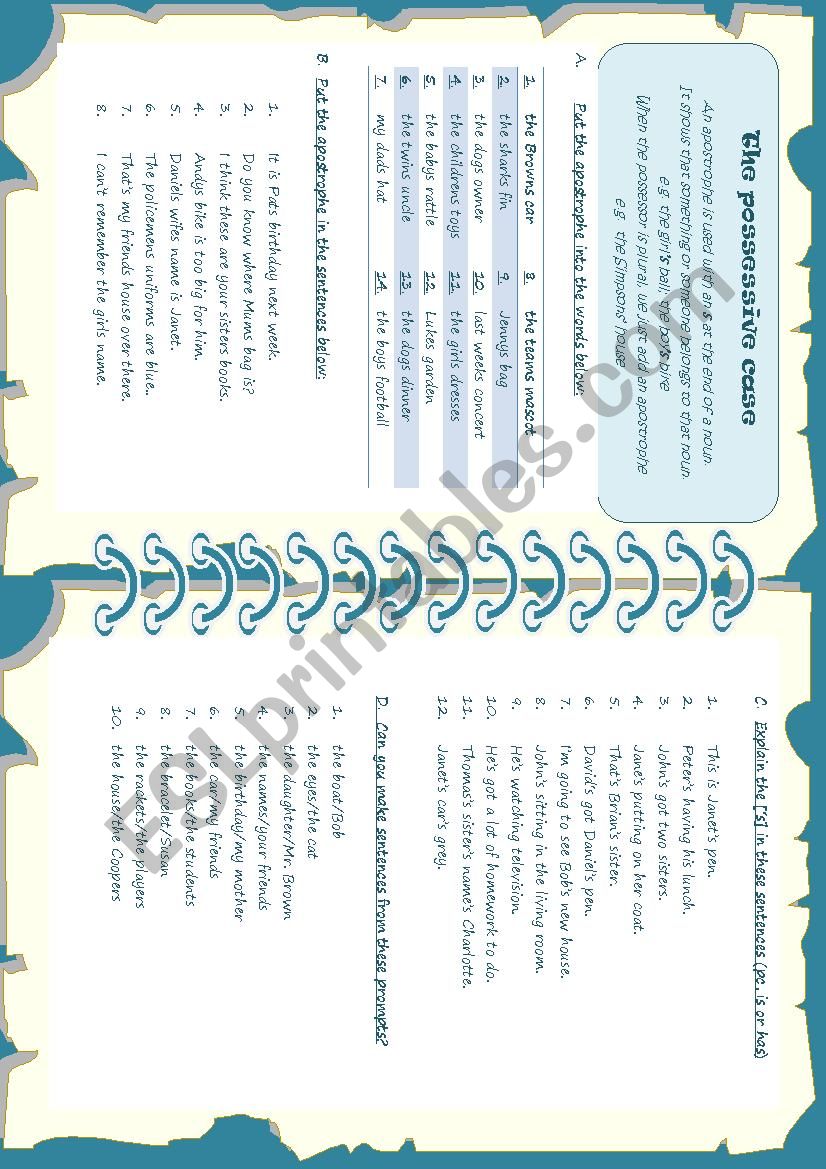 POSSESSIVE CASE worksheet