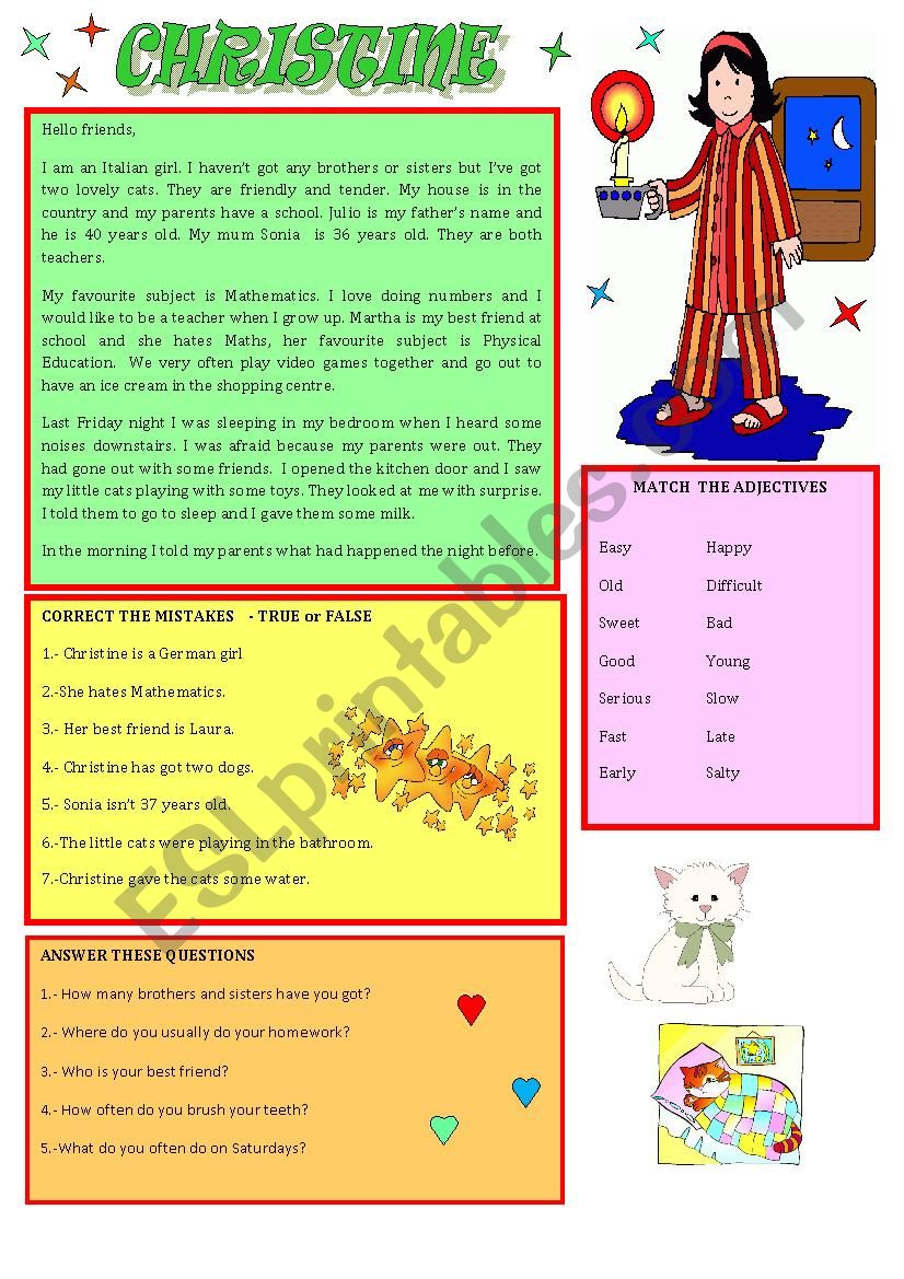 READING:CHRISTINE worksheet