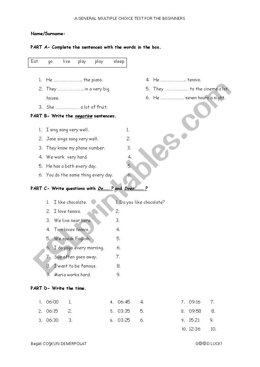 A General Assessment Test for Beginners 