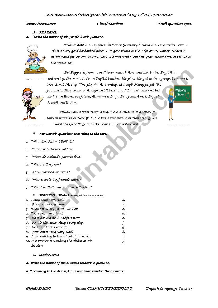 A General Assessment Test for Elementary Level Learners 
