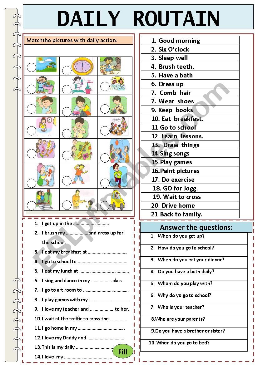 Daily Routines worksheet