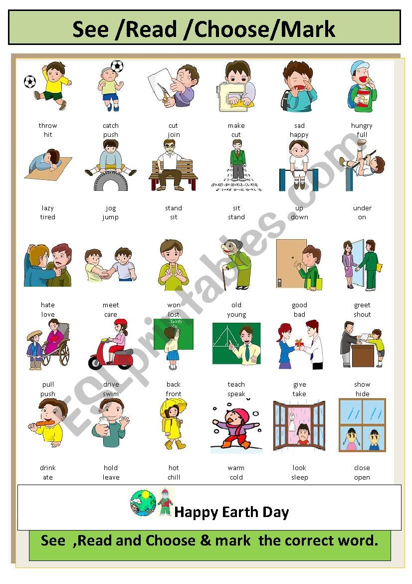 Actions and verbs (multiple) worksheet