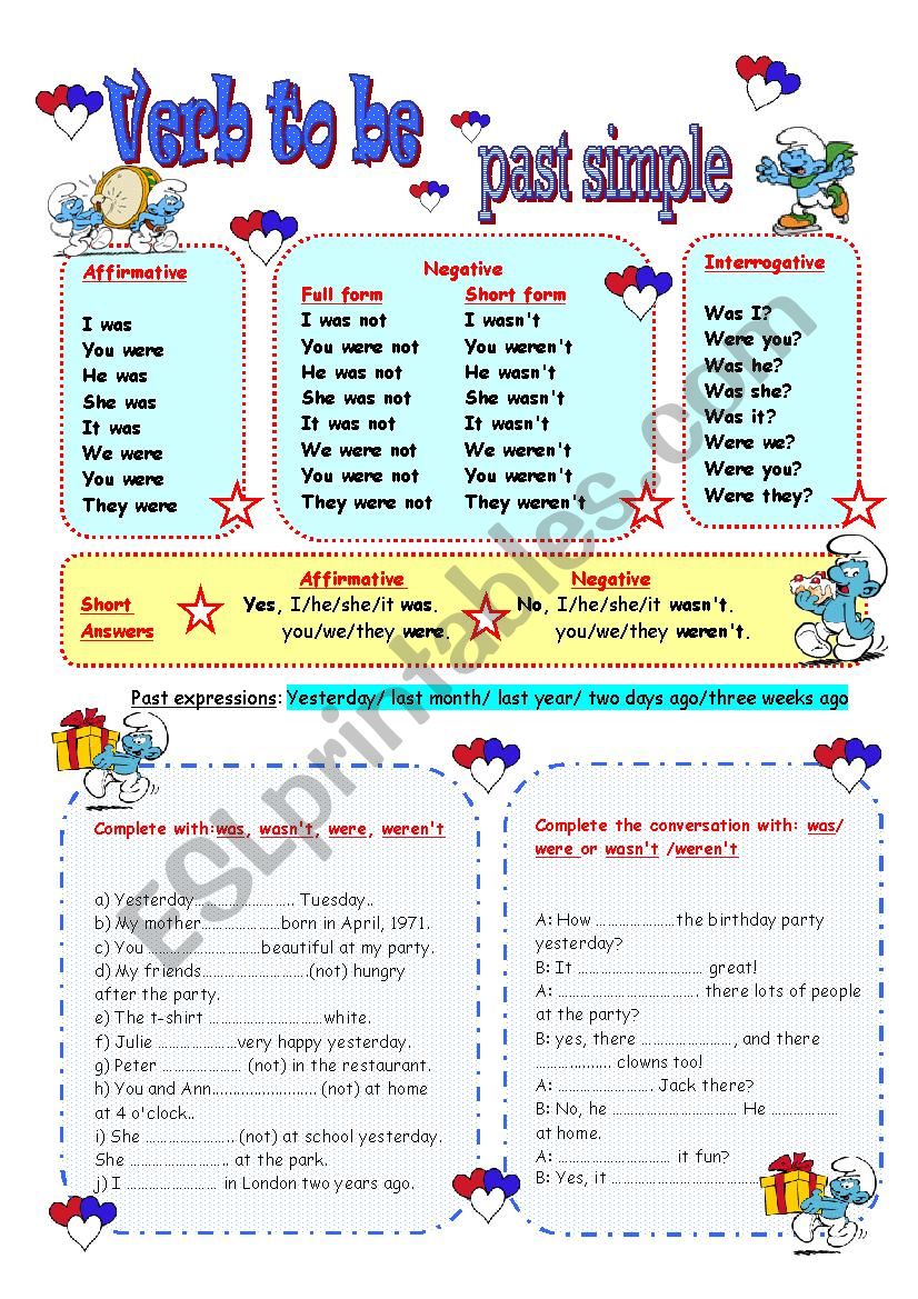 Verb To Be Past Worksheet