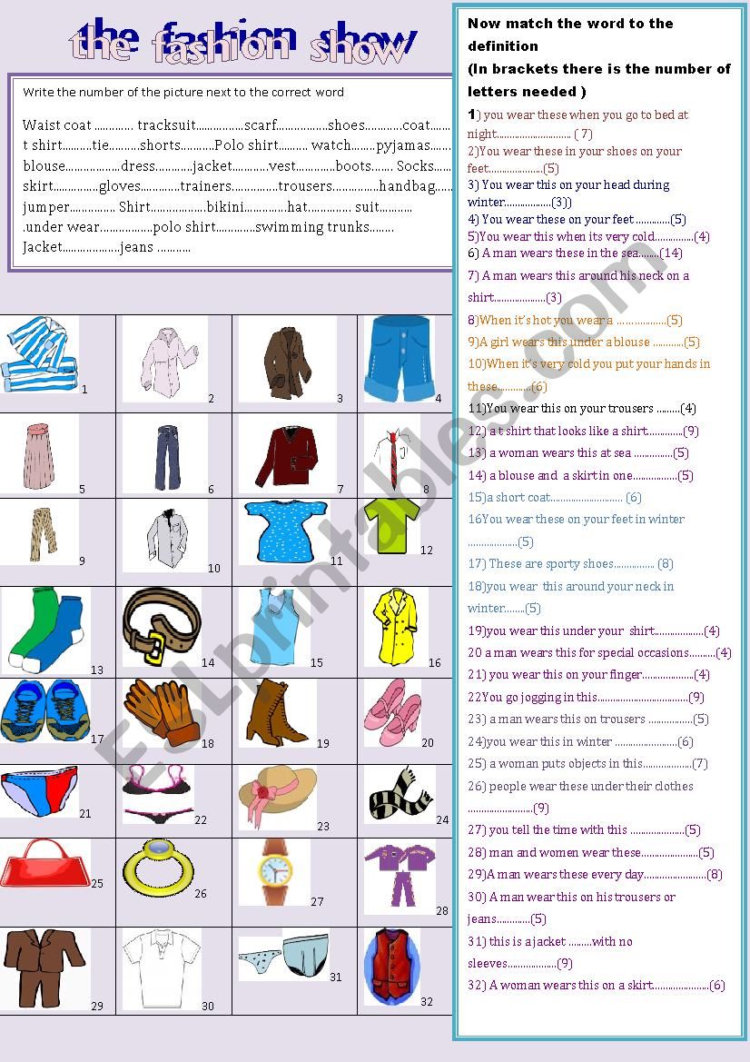 the fashion show worksheet