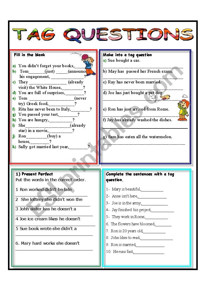 TAG QUESTIONS ESL Worksheet By GIOVANNI