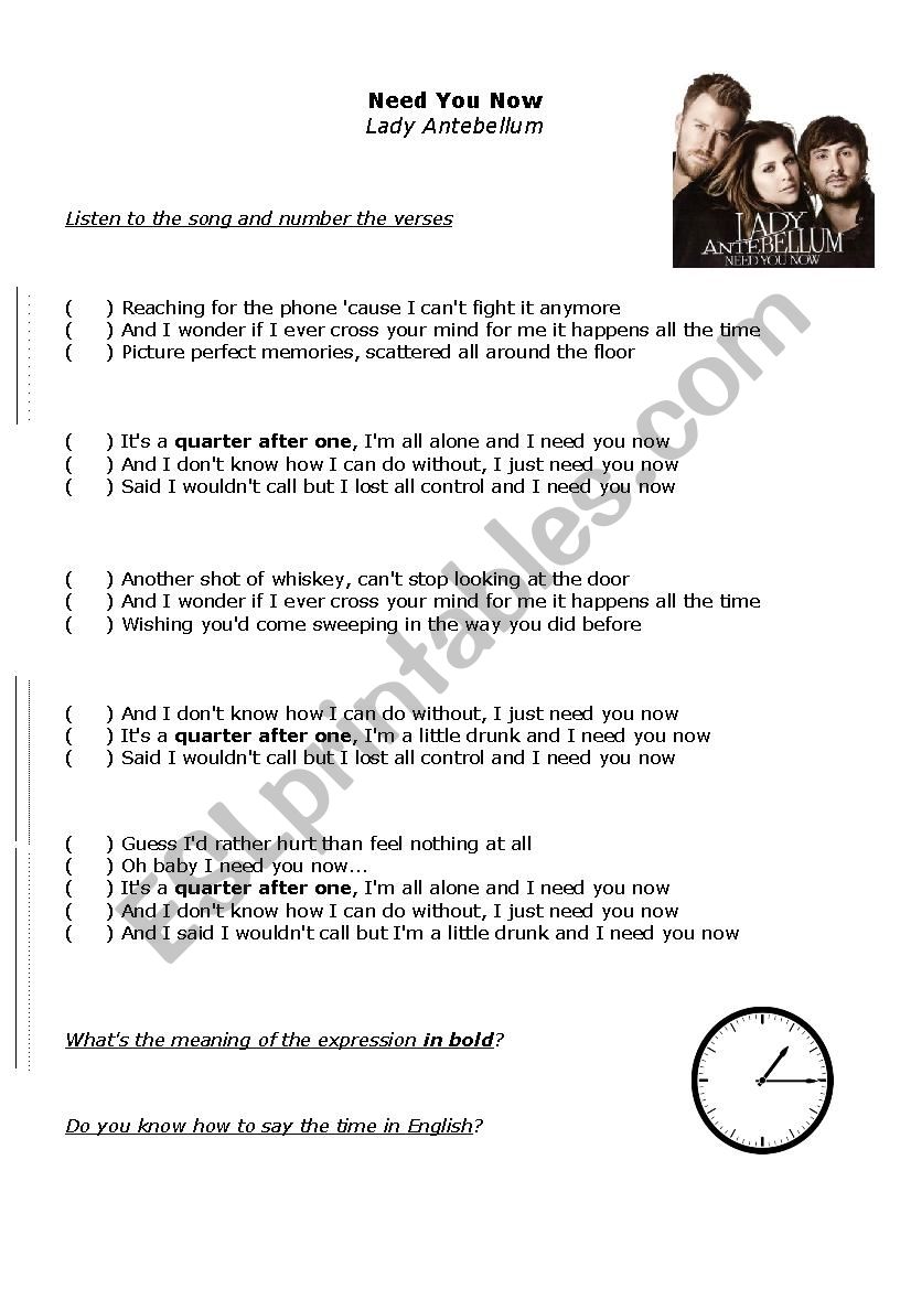 Time song worksheet