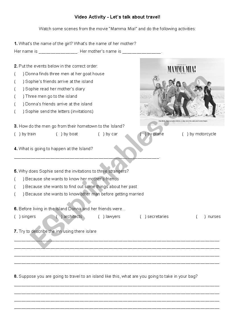 Video Activity - Mamma Mia worksheet