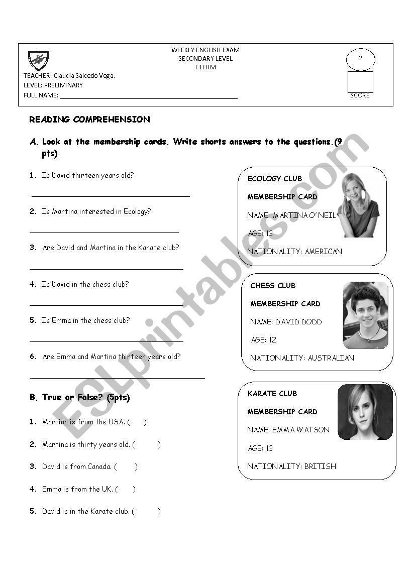 reading comprehension worksheet