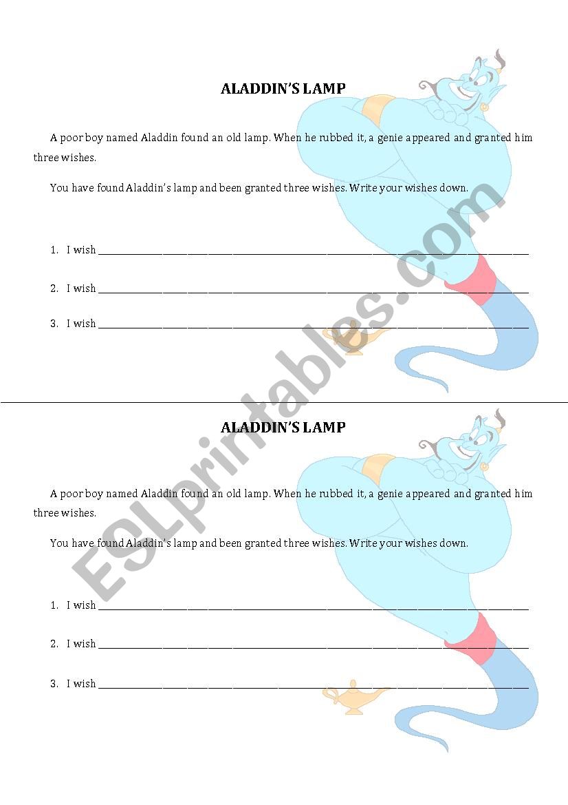 Aladdins Lamp worksheet