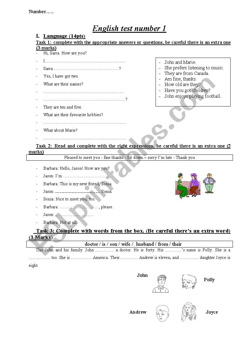 english test 7th grade  worksheet