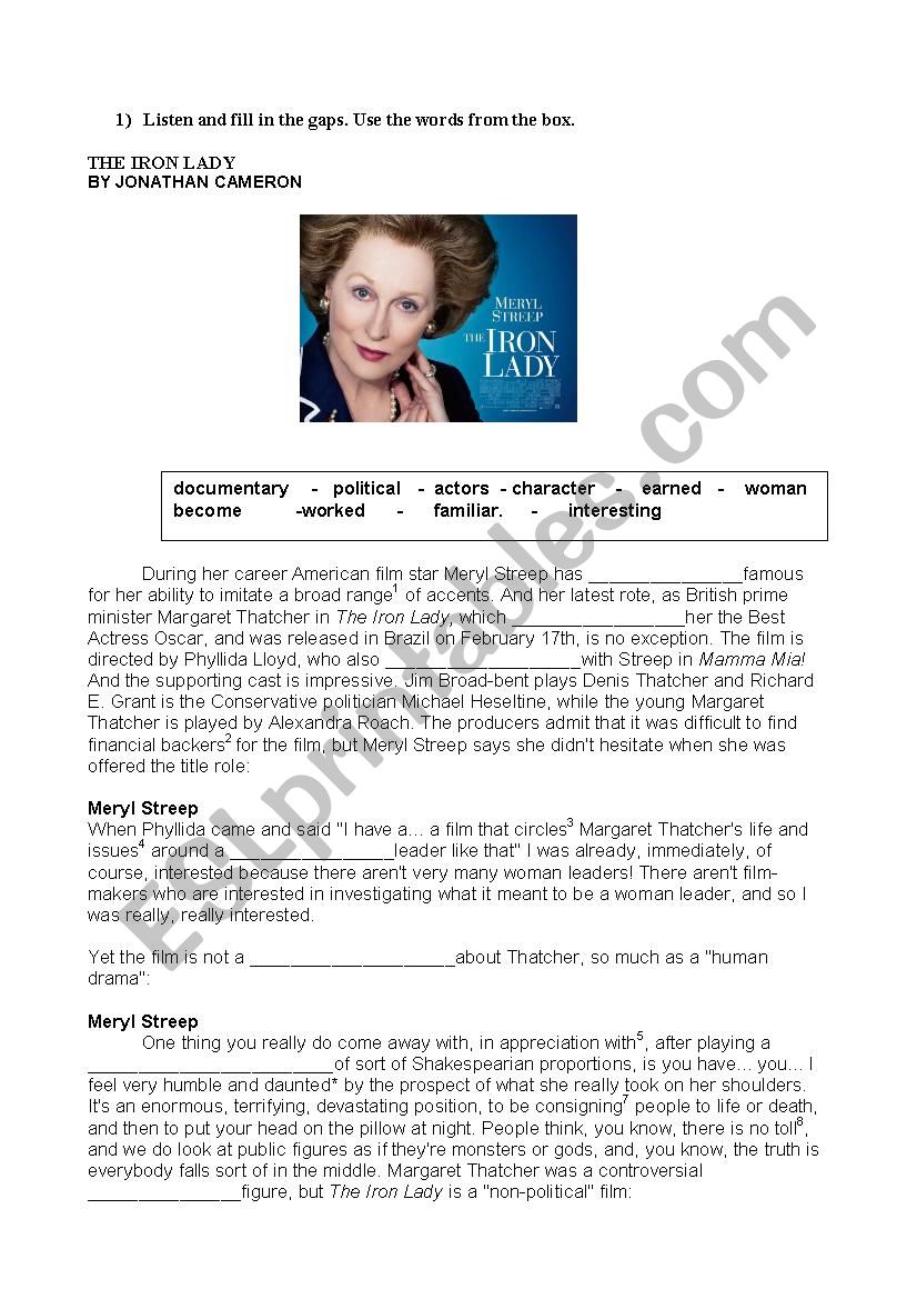 The iron lady worksheet