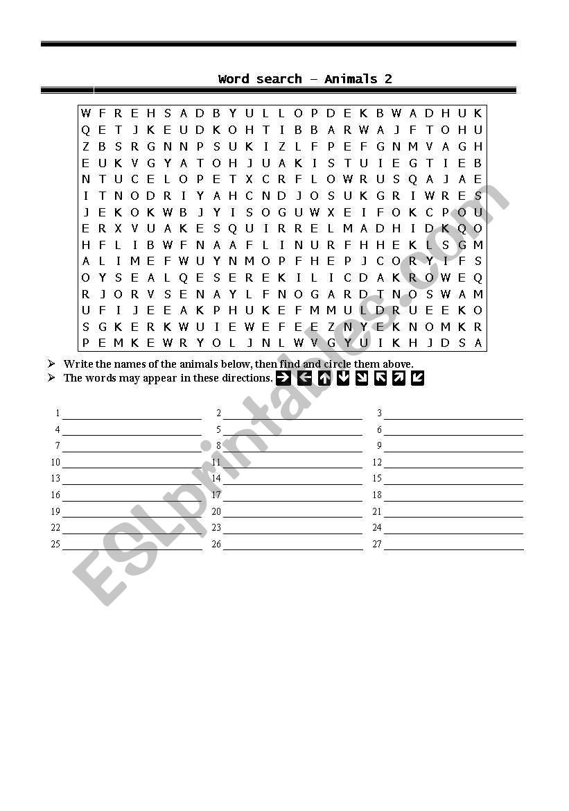 wordsearch-animals part 2 worksheet