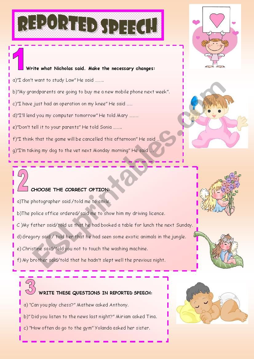 REPORTED SPEECH worksheet