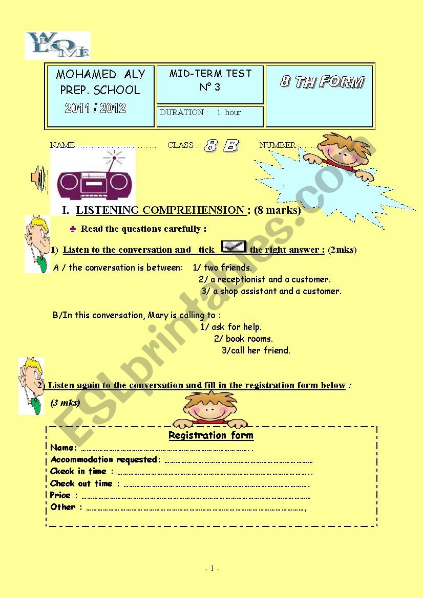 Mid - term test N° 3 for 8th form - ESL worksheet by MARAM11