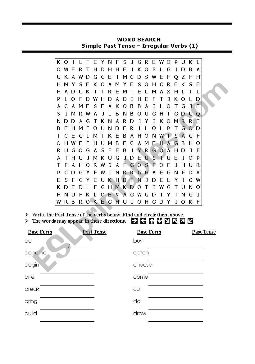 wordsearch-irregverbs worksheet