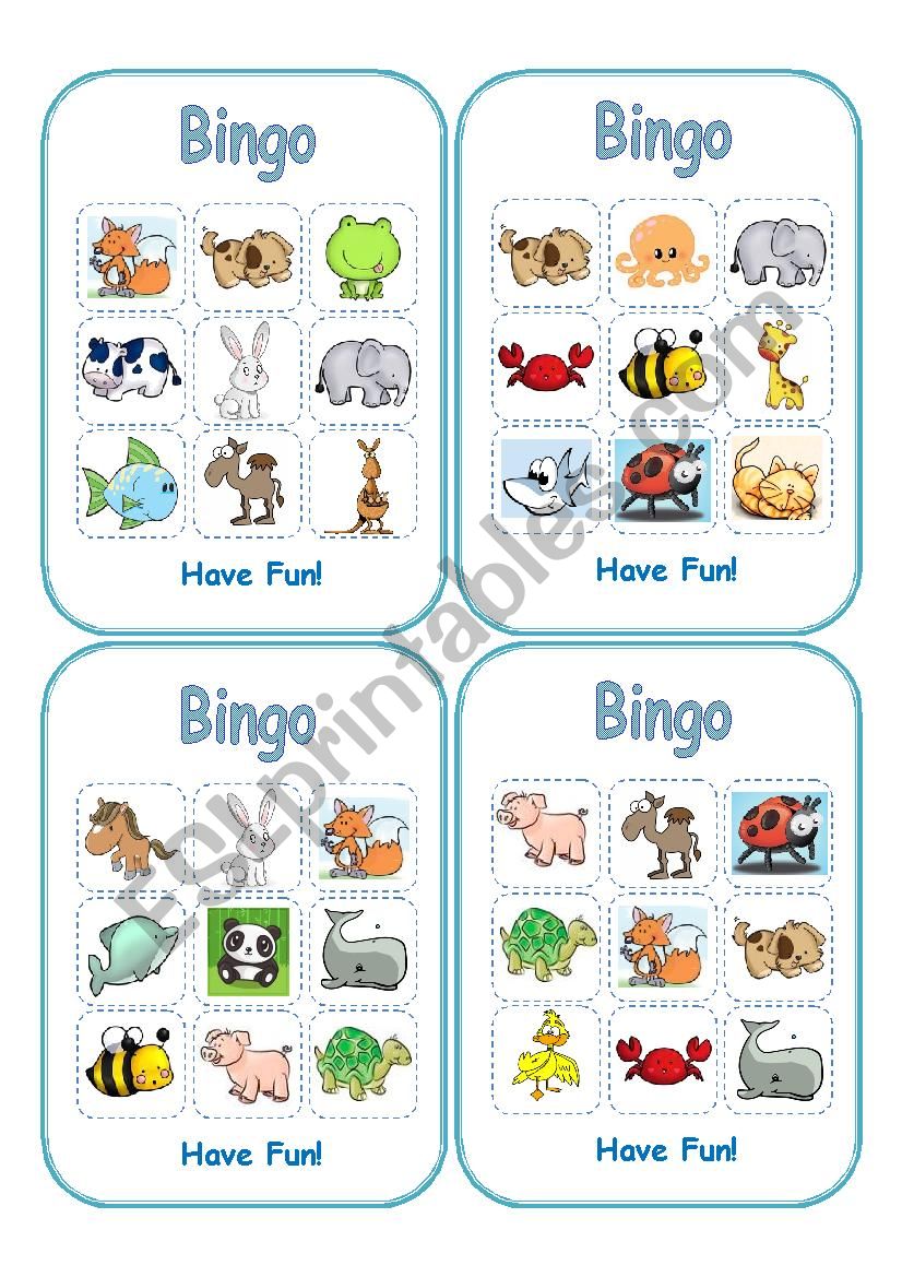 Animal Bingo (Boards-Part 2) worksheet