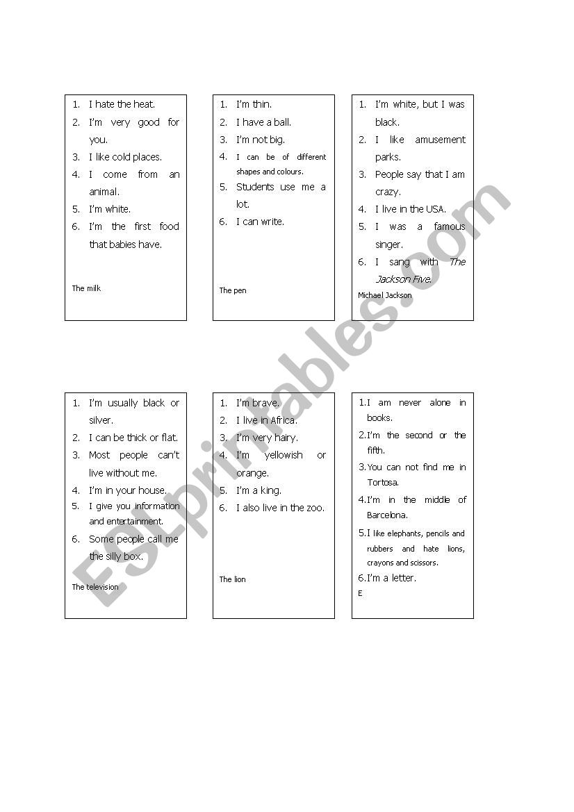 6 clue game worksheet