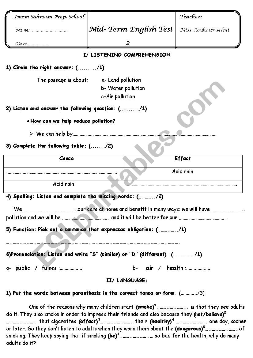 9th form B.E worksheet