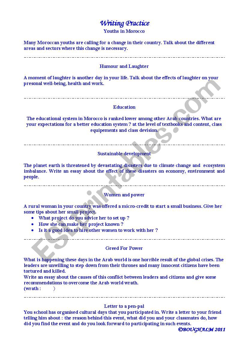 Bac Writing Topics worksheet