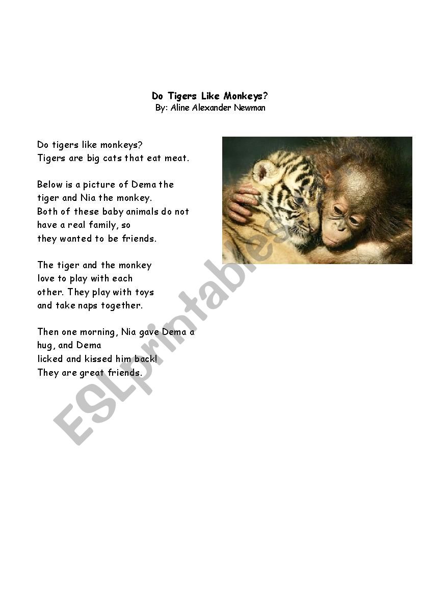 Do tigers like monkeys? worksheet