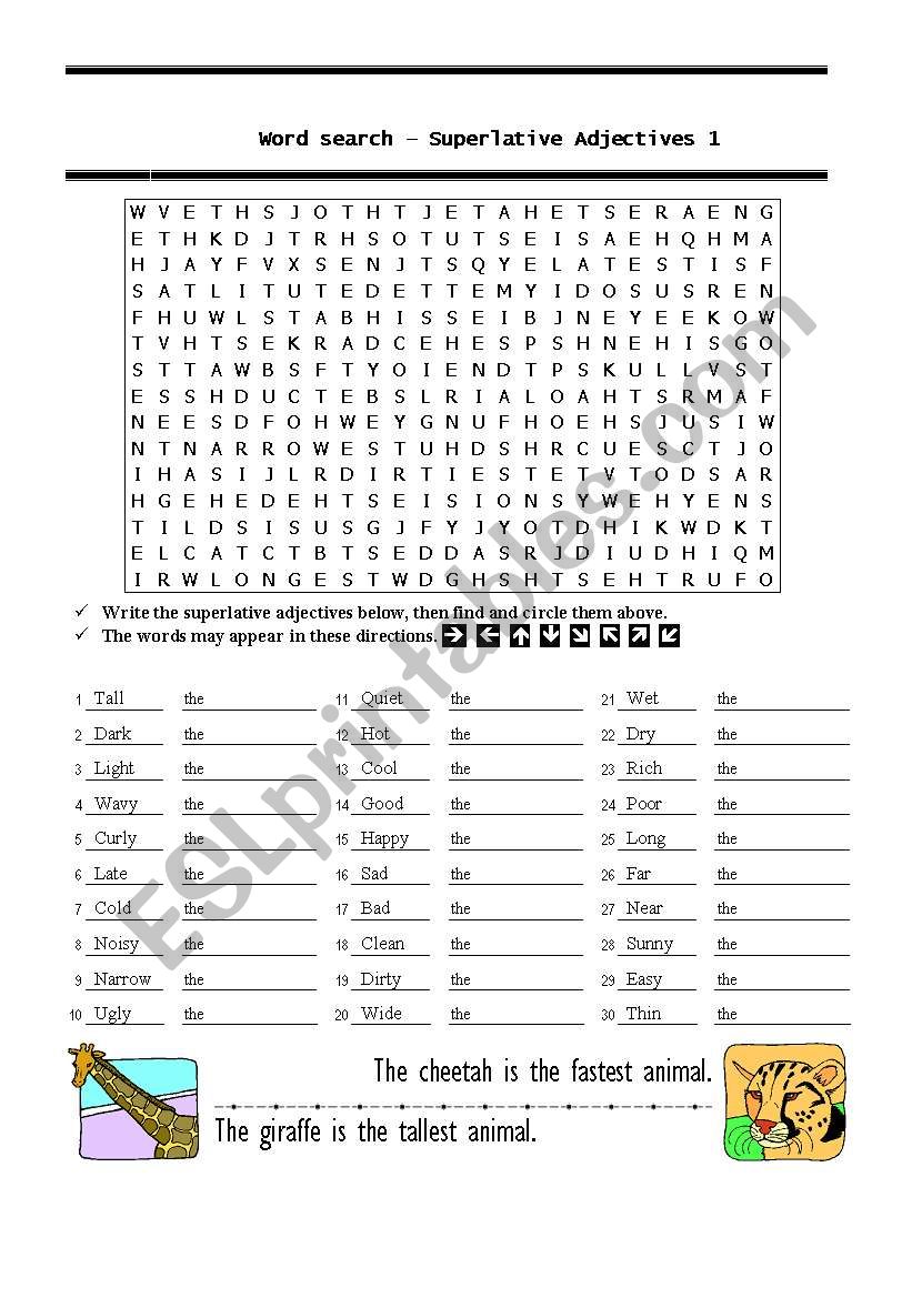 Word search  Superlative Adjectives 