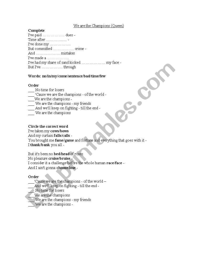 WE ARE THE CHAMPIONS - SONG LESSON