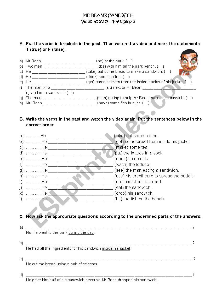 MR BEANS SANDWICH worksheet