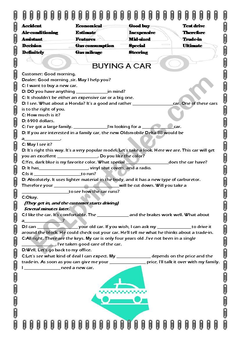 buying a car worksheet
