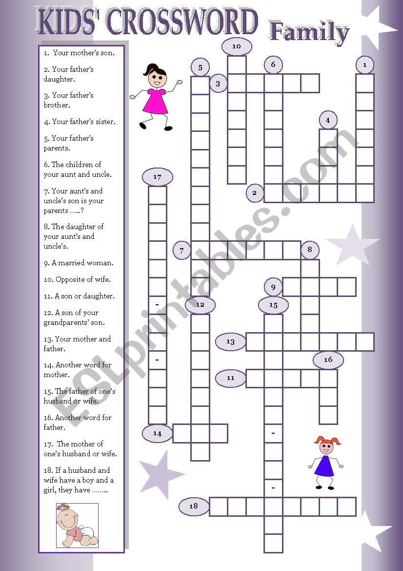 Kids Crosswords: Family worksheet