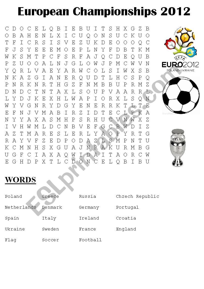 Euro 2012 Word Search worksheet