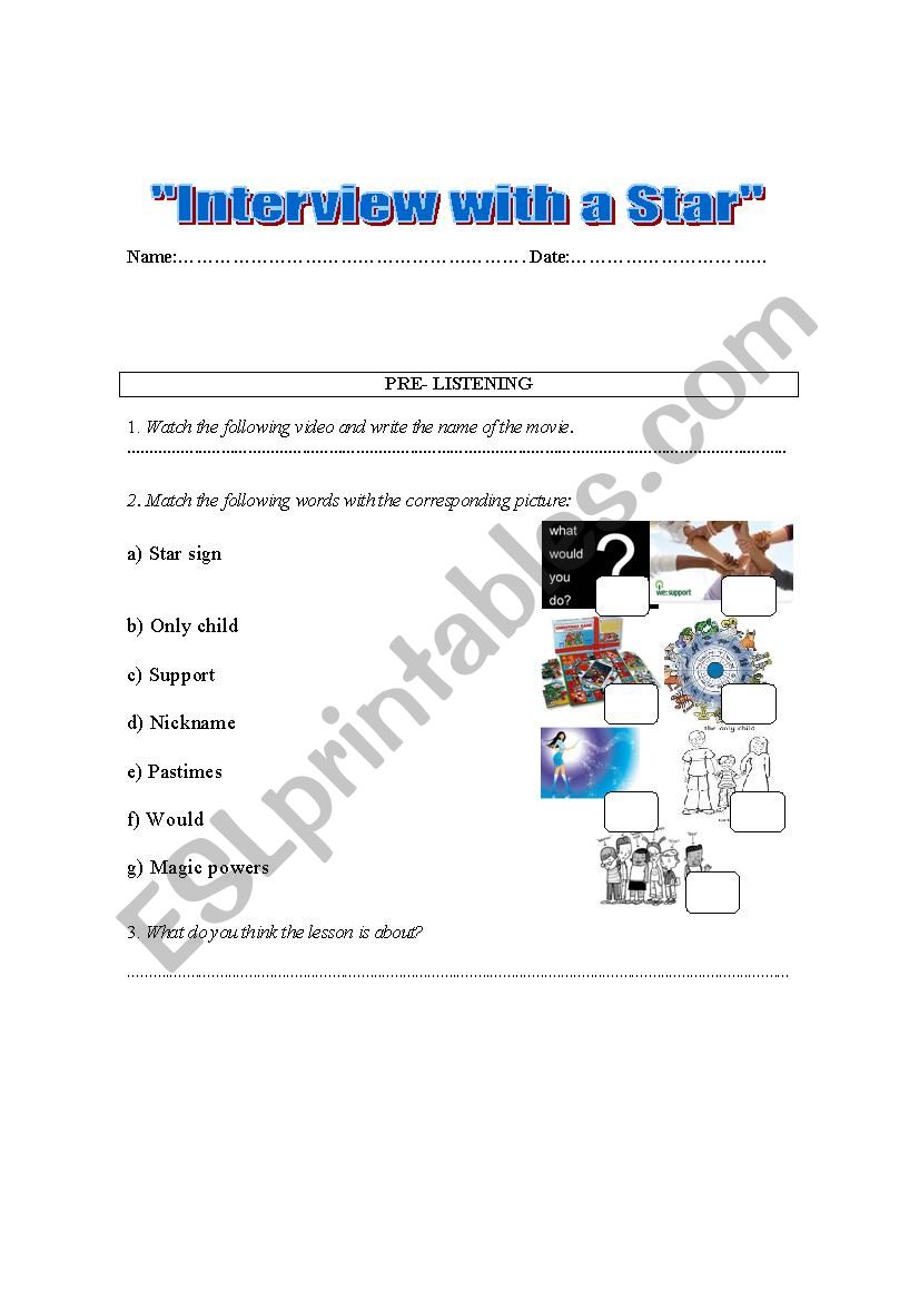 Interview with the stars worksheet
