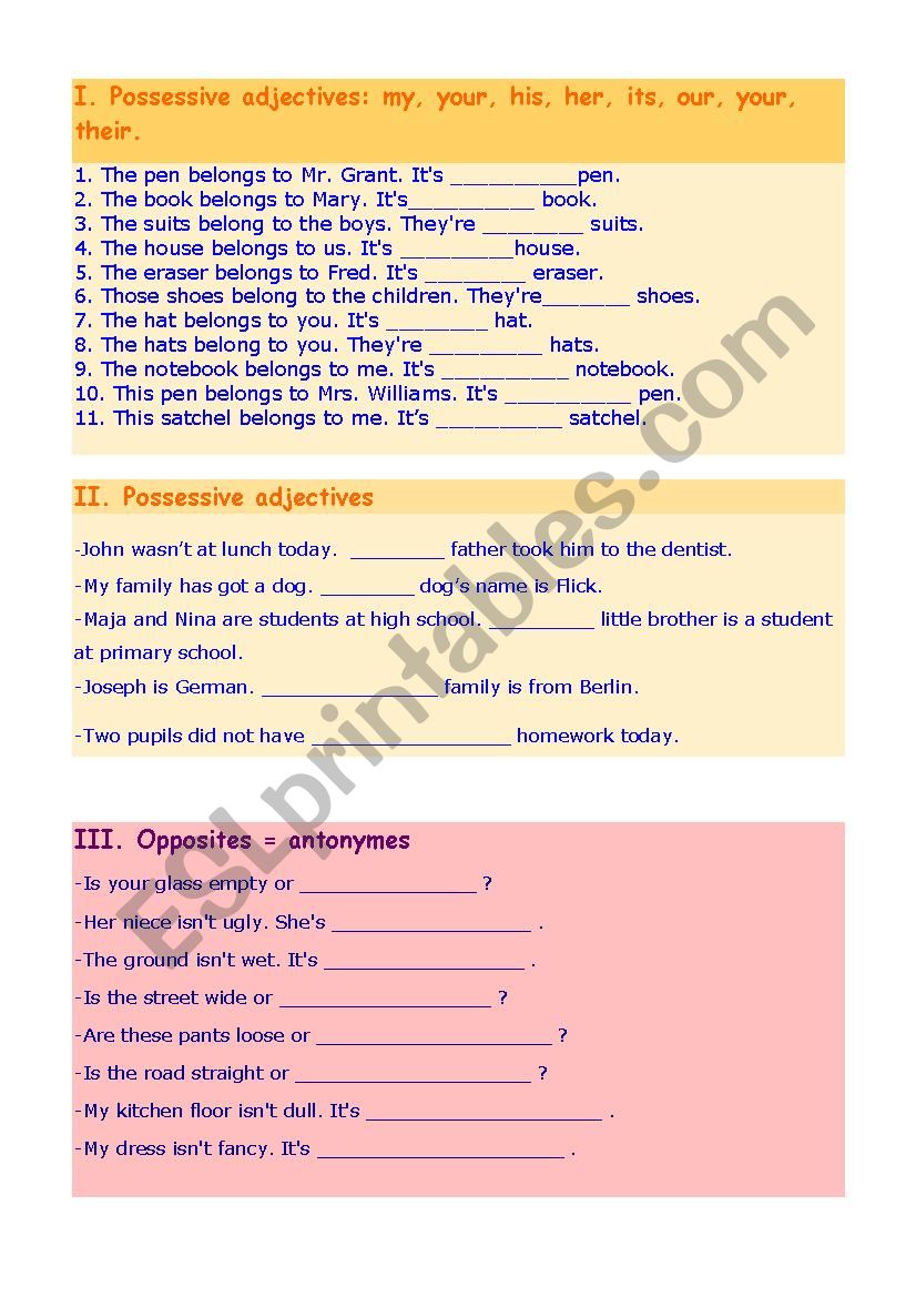 Possesive Pronouns worksheet