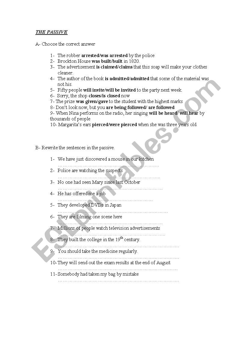 PASSIVE FORMS worksheet
