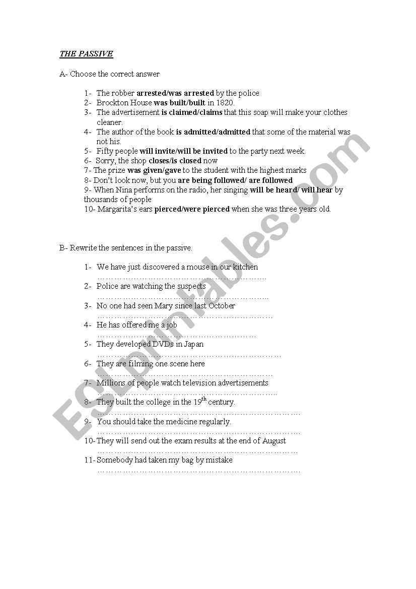 PASSIVE FORMS worksheet