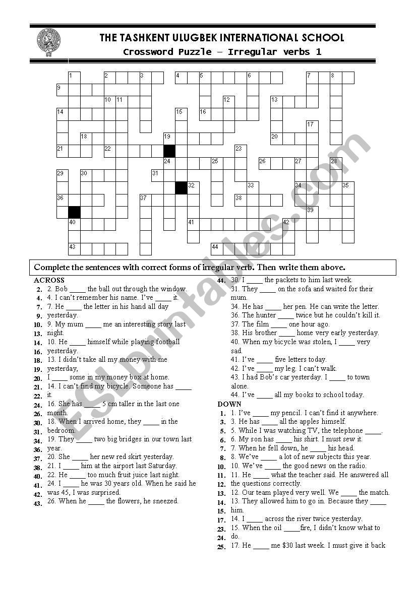 crossword puzzle-irregular -verbs