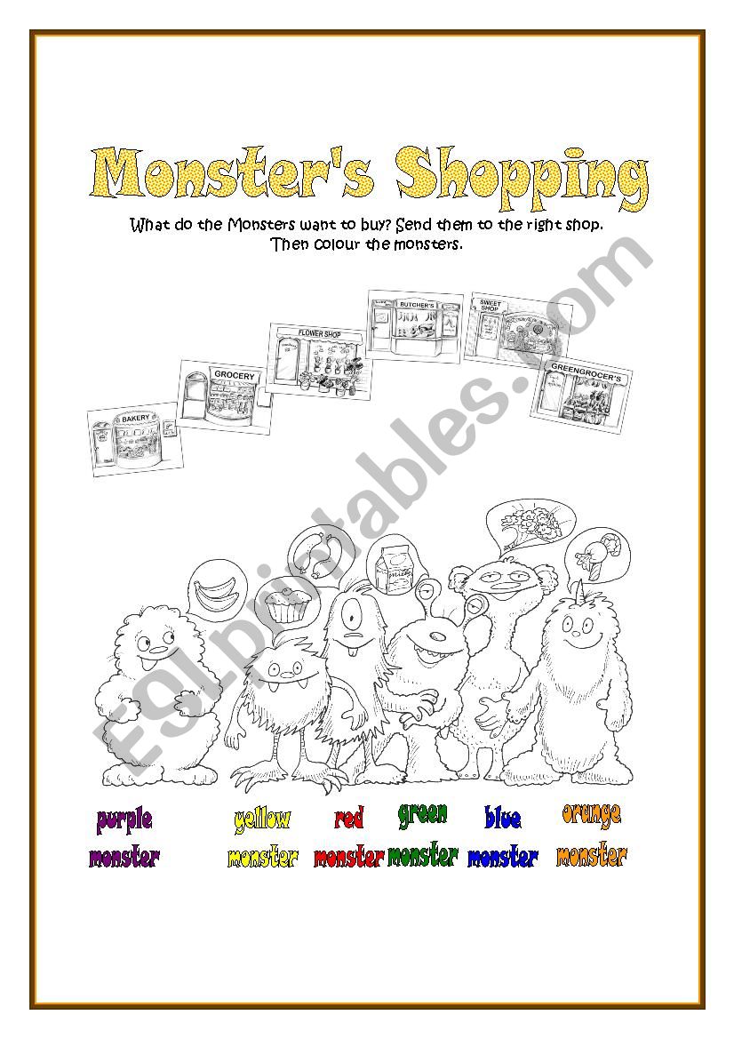 Monsters Shopping worksheet