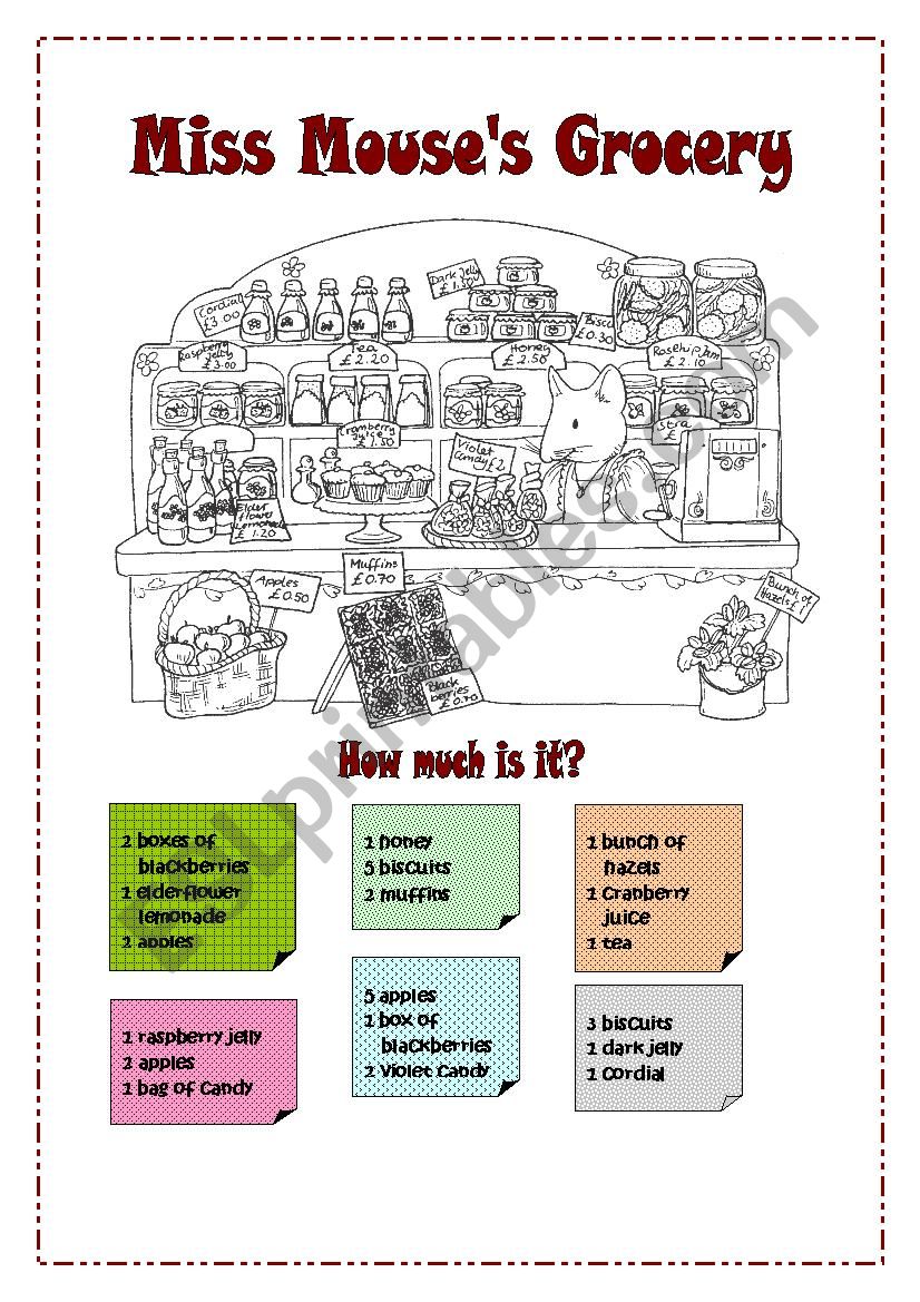 Miss Mouses Grocery worksheet