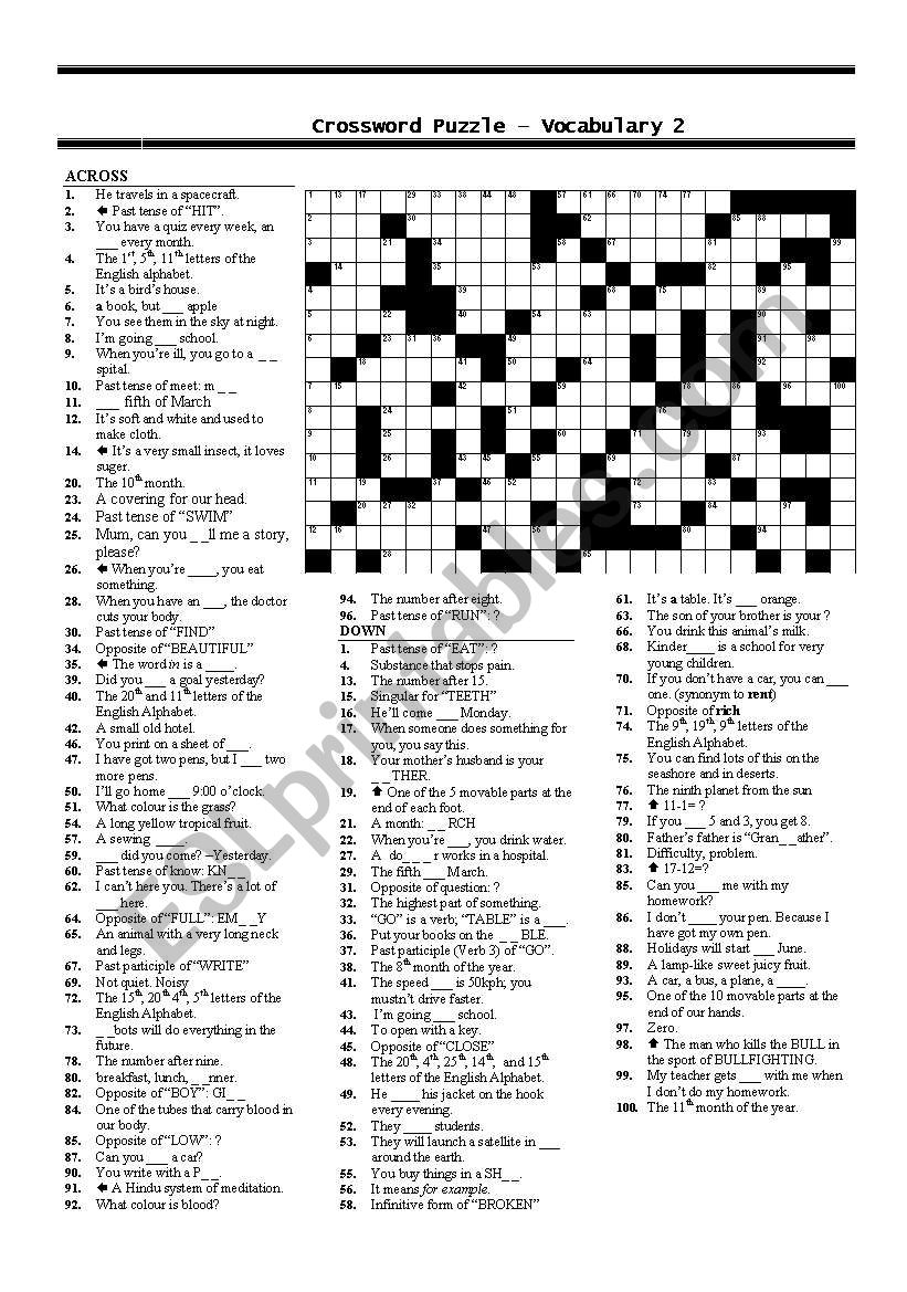 Crossword Puzzle – Vocabulary - ESL worksheet by ebcesu