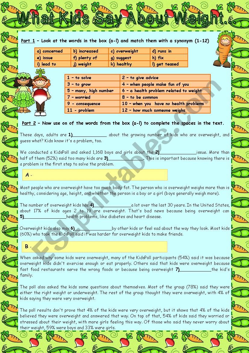 Reading Comprehension - What Kids Say About Weight