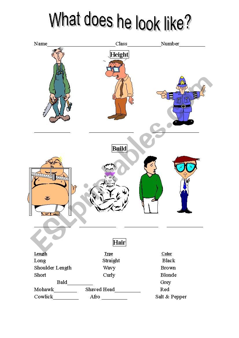 Describing people worksheet