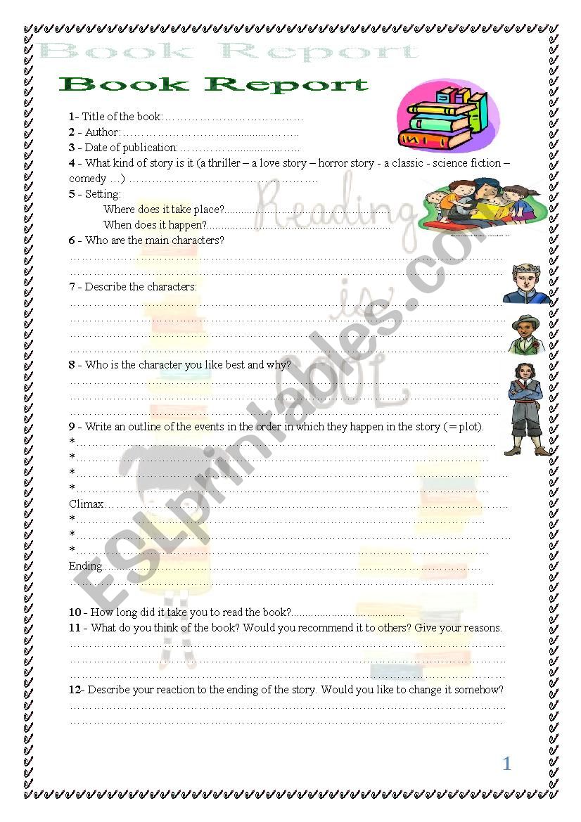 Book Report worksheet