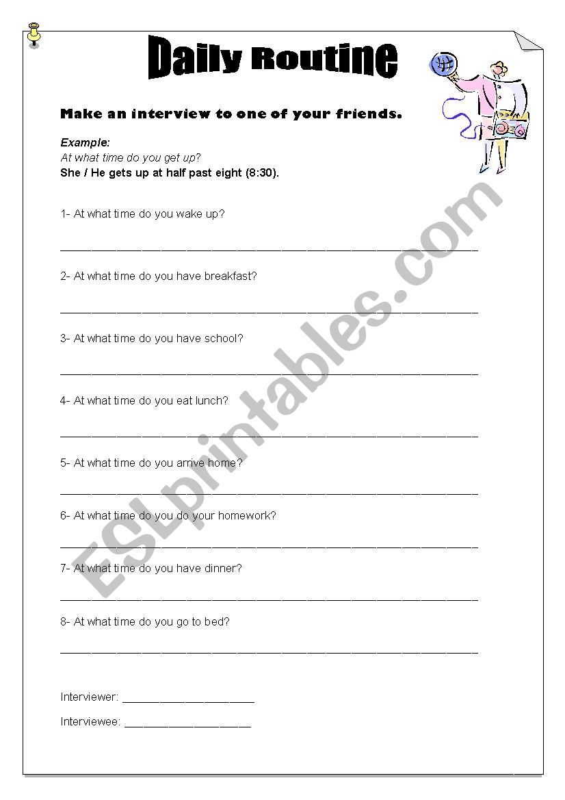 Daily routine worksheet