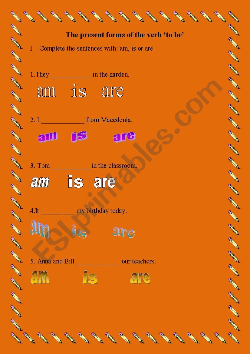 TO BE present forms  worksheet