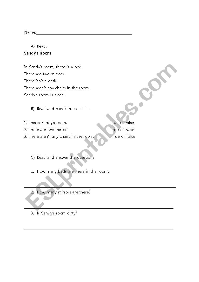 Sandys Room worksheet