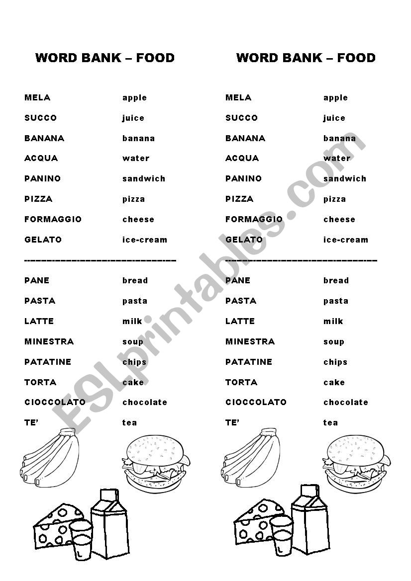 Word Bank - Food worksheet